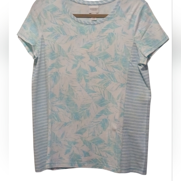 Chico's. - NWT, Turquoise & White Floral Design, Short Sleeve,Round Neck, Size 1 - Picture 10 of 11